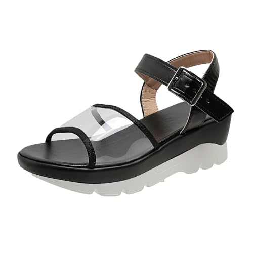 xiongwei Berufsbekleidung Schuhe Damen Damen-Sandalen für Frühling/Sommer, groß, lässig, dicke Sohle, transparente Spitze Schuhe Damen Vintage (Black, 37) von xiongwei