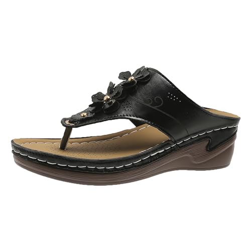 xiongwei Bunte Schuhe Damen Damen-Hausschuhe für Frühjahr/Sommer, rutschfest, lässig, modisch, Flacher Boden, Hangabsatz, Fischgrätenmuster Haus Schuhe Pantoffeln Damen 38 (Black, 37) von xiongwei