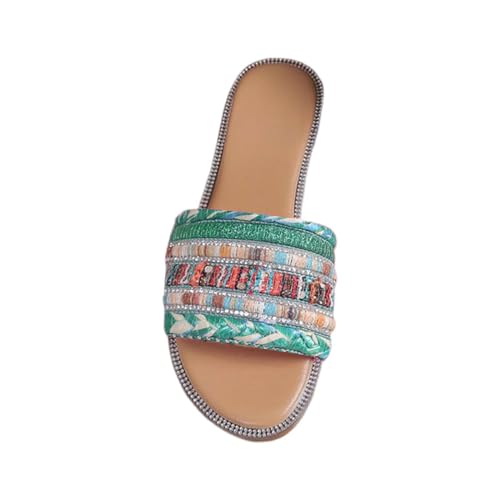 xiongwei Damen Schuhe Elegant Pumps Damen-Strandsandalen, hohle lässige Hausschuhe, flache Schuhe, Retro-Sandalen Anime Schuhe Damen (Green, 43) von xiongwei