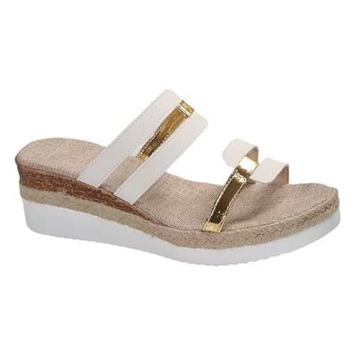 xiongwei Damen Schuhe Stiefeletten Frauen Strand Slope Heel Hausschuhe Hohl Casual Hausschuhe Slope Bottom Schuhe Retro Sandalen Offene Schuhe Damen Pantoletten (White, 39) von xiongwei