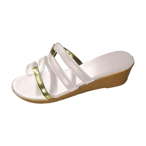 xiongwei Damenschuhe 43 Rot Glitzer Frauen Strand Slope Heel Hausschuhe Hohl Casual Hausschuhe Slope Bottom Schuhe Retro Sandalen Hohe Schuhe Damen Absatz Schwarz Sommer (Beige, 37) von xiongwei