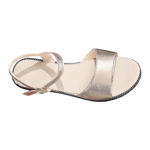 xiongwei Damenschuhe 43 Weite H Frauen Casual Seite Hohl Gürtel Schnalle Flache Römische Schuhe Sommer Sandalen Damen Sandalen Silber Elegant (Gold, 38) von xiongwei