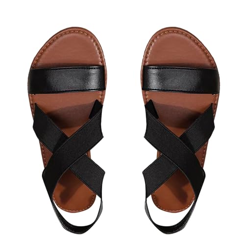 xiongwei Damenschuhe 43 Winter Damen-Sandalen für Frühling/Sommer, flacher Boden, elastisches Band, römische Strandschuhe, offene Zehen Schuhe Damen Blau 39 (Black, 36) von xiongwei