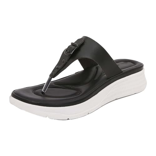 xiongwei Damenschuhe Elegant Damen-Strandsandalen, dicker Boden, Slope-Absatz, Clip-Toe-Sandalen, lässig, einfache Strandschuhe, Damen-Flip-Flops Schuhe Damen Weis (Black, 40) von xiongwei