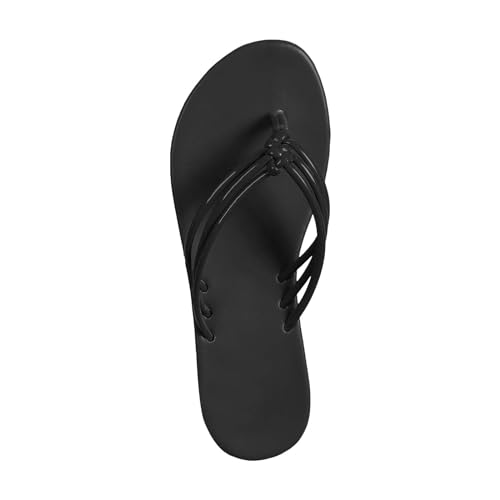 xiongwei Damenschuhe Schwarz Flach Elegant Damen Strand-Tanga-Hausschuhe, hohl, lässig, Clip-Toe-Hausschuhe, flache Schuhe, Vintage-Sandalen Hochzeit Schuhe Damen Flach (Black, 37) von xiongwei