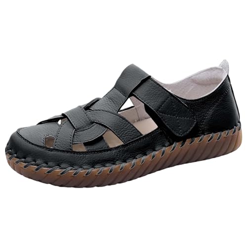 xiongwei Damenschuhe Schwarz Flach Elegant Sommermode Sandalen runden Damenschuhe bequeme Freizeitschuhe Schuhe Damen Wechselfußbett Blau (Black, 40) von xiongwei