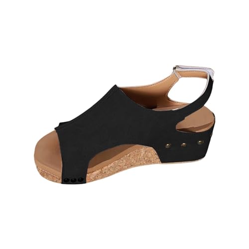 xiongwei Damenschuhe Sommerschuhe Mit Absatz Frauen Casual Seite Hohl Gürtel Schnalle Slope Bottom Römische Schuhe Sommer Sandalen Damen Schuhe Silber Glitzer (Black, 41) von xiongwei