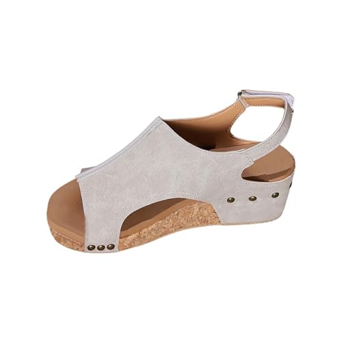 xiongwei Damenschuhe Sommerschuhe Mit Absatz Frauen Casual Seite Hohl Gürtel Schnalle Slope Bottom Römische Schuhe Sommer Sandalen Damen Schuhe Silber Glitzer (Grey, 40) von xiongwei