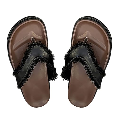 xiongwei Extra Breite Schuhe Damen Damen Frühling/Sommer Design Feeling Kleine Hausschuhe mit Dicker Sohle, Klemmhausschuhe, Fischgrätenmuster, Hausschuhe Schuhe Damen Rot 39 (Black, 36) von xiongwei