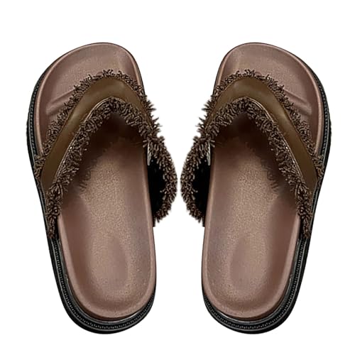 xiongwei Extra Breite Schuhe Damen Damen Frühling/Sommer Design Feeling Kleine Hausschuhe mit Dicker Sohle, Klemmhausschuhe, Fischgrätenmuster, Hausschuhe Schuhe Damen Rot 39 (Brown, 37) von xiongwei