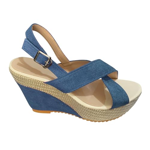 xiongwei Hohe Schuhe Damen Schwarz Mit Absatz Und Schnürsenkel Damen Frühling/Sommer-Kuchen-Strandsandalen mit dicker Unterseite und Slope-Denim-Schnalle Elegante Schuhe Damen Mit Absatz (Blue, 36) von xiongwei