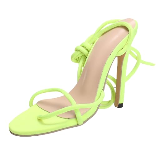 xiongwei Hohe Schuhe Damen Sexy Sandalen für Damen im Frühling/Sommer, einfarbig, offene Zehenpartie, mit dünnem Fersenriemen und High Heels Damen Schuhe Sneaker 39 (Yellow, 39) von xiongwei