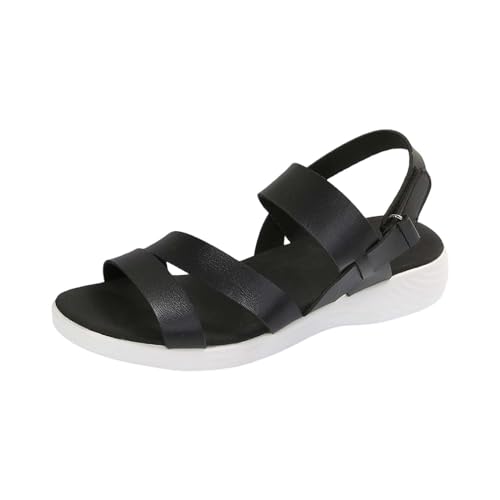 xiongwei K Damenschuhe Frauen Casual Seite Hohl Gürtel Schnalle Slope Bottom Römische Schuhe Sommer Sandalen Schuhe Damen 36 Unter 20 (Black, 39) von xiongwei