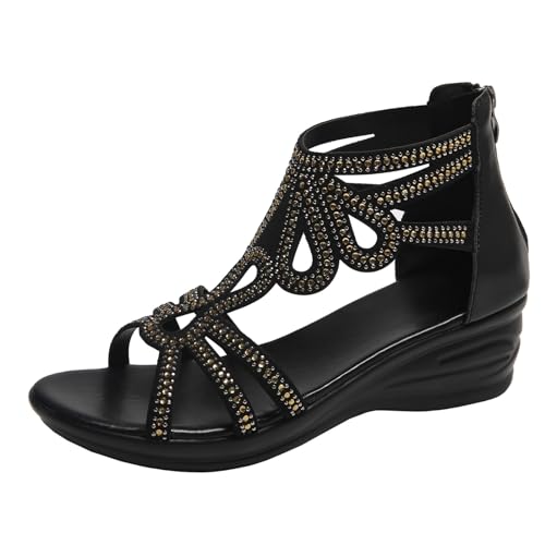 xiongwei Krankenhaus Schuhe Damen Damen-Paket-Absatz, nackt, Slope-Absatz, römische Schuhe, Sommermode, Damen-Sandalen Reiten Damen Schuhe (Black, 37) von xiongwei