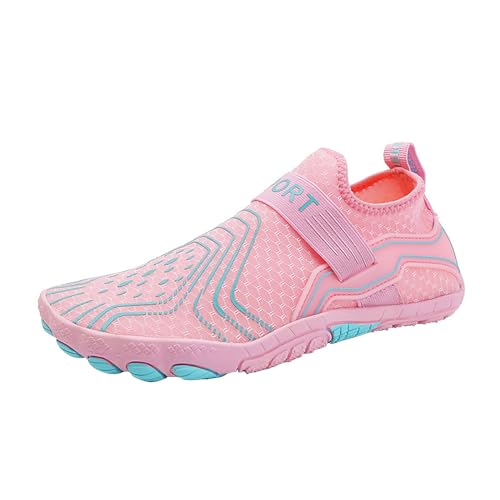 xiongwei La Trainer Damenschuhe Leichte Badeschuhe für Damen und Herren, Tauch- und Strandschuhe, Outdoor-Barfuß-Tauchschuhe, Schwimmen, Waten, Strandschuhe, Regenstiefel Maus Damen Schuhe (Pink, 38) von xiongwei