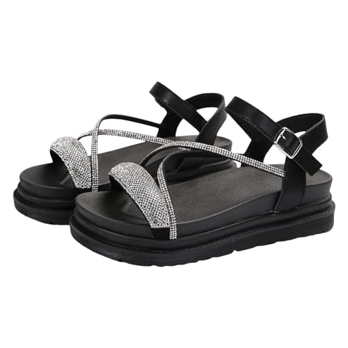 xiongwei Naturläufer Schuhe Damen Damen Casual One Strap Dicker Boden Römische Schuhe Sommermode Damen Sandalen Schuhe Damen 41,5 (Black, 43) von xiongwei