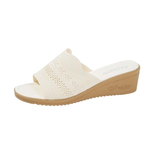 xiongwei S Damenschuhe Sommer Frauen Strand Slope Heel Hausschuhe Hohl Mesh Casual Hausschuhe Slope Bottom Schuhe Retro Sandalen Schuhe Ohne Schnürsenkel Damen Winter (White, 39) von xiongwei