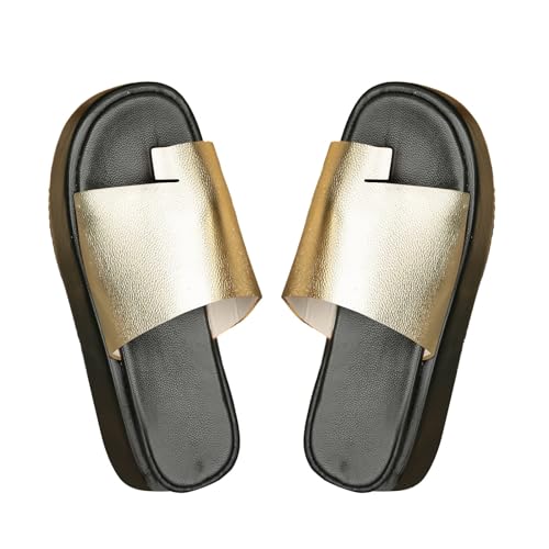 xiongwei Schuhe Damen Klein Damen-Sandalen für Frühling/Sommer, große Zehenpartie, dicke Sohle, Sandale, Hausschuhe Powerlifting Schuhe Damen (Gold, 42) von xiongwei