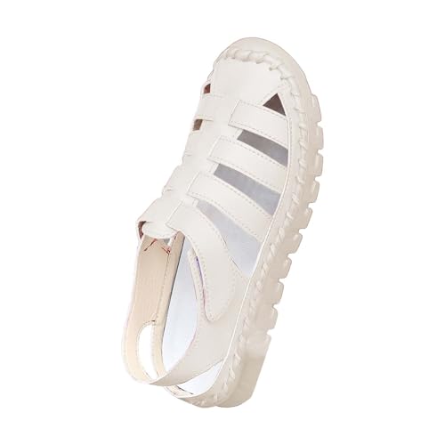 xiongwei Schuhe Damen Schwarz Elegant Sommer Sommer Mode Hohl Flachen Boden Einfarbig Sandalen Weiblichen Weichen Boden Atmungsaktive Hand Einzelnen Schuhe Damen Outdoor Schuhe Breit (Beige, 42) von xiongwei