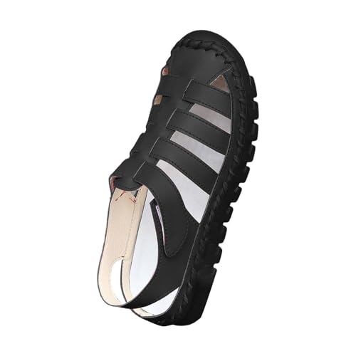 xiongwei Schuhe Damen Schwarz Elegant Sommer Sommer Mode Hohl Flachen Boden Einfarbig Sandalen Weiblichen Weichen Boden Atmungsaktive Hand Einzelnen Schuhe Damen Outdoor Schuhe Breit (Black, 37) von xiongwei