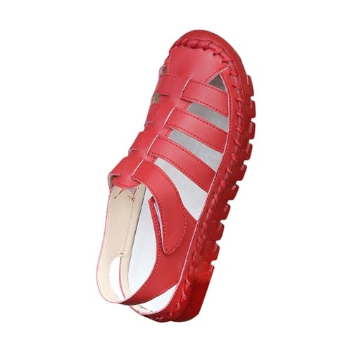 xiongwei Schuhe Damen Schwarz Elegant Sommer Sommer Mode Hohl Flachen Boden Einfarbig Sandalen Weiblichen Weichen Boden Atmungsaktive Hand Einzelnen Schuhe Damen Outdoor Schuhe Breit (Red, 41) von xiongwei