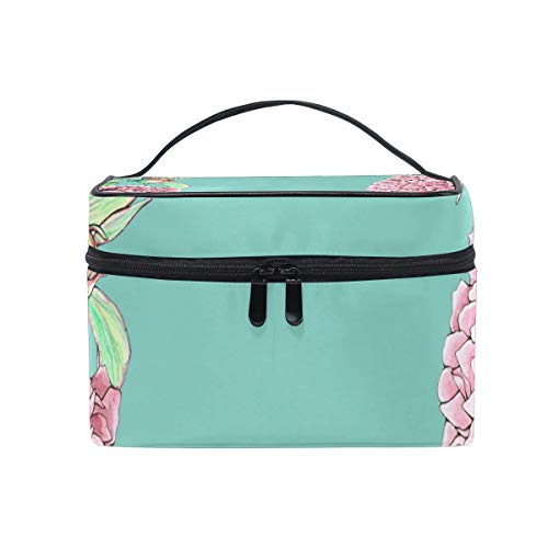 Hengpai Kosmetiktasche mit schönen Pfingstrosen, Blumenbordüre, Minze, für Reisen, Make-up, Zug, Aufbewahrung, Organizer für Damen von xiongying