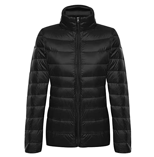 Damen Ultraleichte Packbare Daunenjacke Warm Oversized Gesteppte Puffer Mantel Winter Leichte Bubble Puffa Jacke mit Daunenfüllung, Schwarz , XL von xitoio
