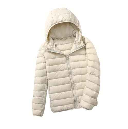 xitoio Damen Leichte verstaubare Daunenjacke mit Kapuze gesteppt Puffermantel Ultraleicht Gepolstert Übergroße Winteroberbekleidung, beige, L von xitoio