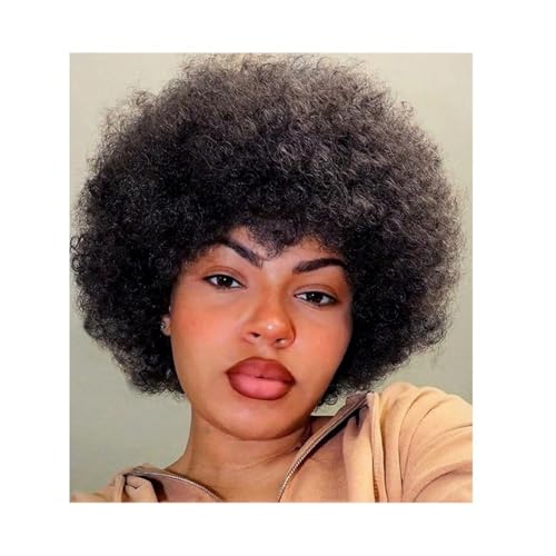Afro Curl Fluffy Perücken Echthaar 70er Jahre Afro Curly Perücke Haar for schwarze Frauen, Täglicher Gebrauch 6 Zoll 150 Dichte Haarverlängerungen von xiuling4568