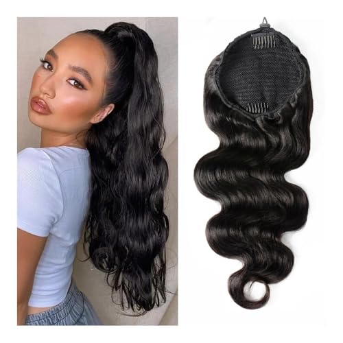Braid Extension Body Wave Ponytails Echthaar Extensions mit Kordelzug 30,5-66cm Haar Clip-in Wave Ponytail Haarteile for Damen Für den täglichen Gebrauch(24 Inch 100g) von xiuling4568