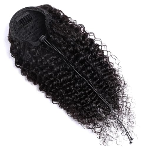 Deep Wave Pferdeschwanz-Extensions Echthaar for Frauen Natürlicher schwarzer lockiger Clip in Kordelzug Pferdeschwanz-Haarverlängerung Für den täglichen Gebrauch(26inch) von xiuling4568