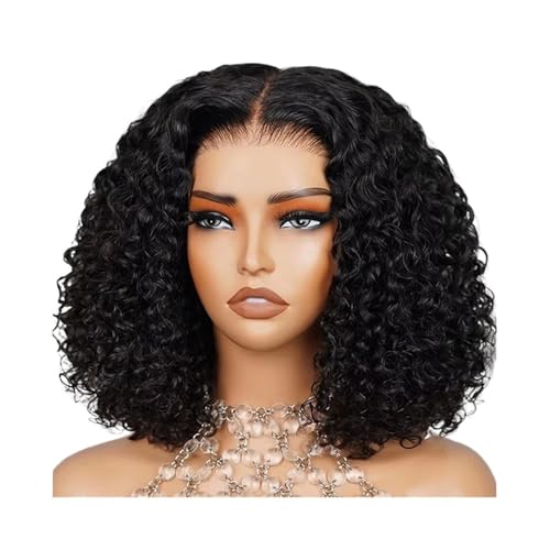 Körperpflege Deep Wave 13x4 HD Lace Front Perücken Echthaar Vorgezupft 200 Dichte Bob Kurze Lockige Perücke Ohne Kleber for Frauen Naturschwarz Haarverlängerungen(10inch) von xiuling4568