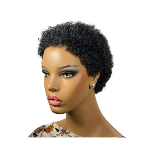 Körperpflege Kleberlose Wear and Go-Perücke, kurze Afro-Perücken aus Echthaar mit Locken for schwarze Frauen, kinky Afro-Perücken for den täglichen Gebrauch auf Partys Haarverlängerungen(Natural black von xiuling4568
