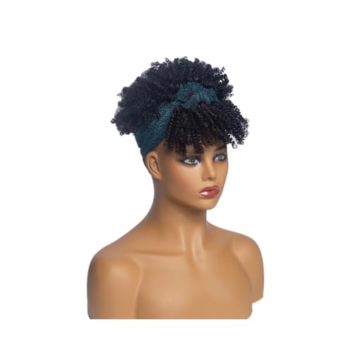 Körperpflege Kurze Afro Kinky Curly Perücken mit Pony Wrap Stirnband, Synthetischer Turban Afro Curly Cosplay Perücke Haarverlängerungen(Jet Black) von xiuling4568