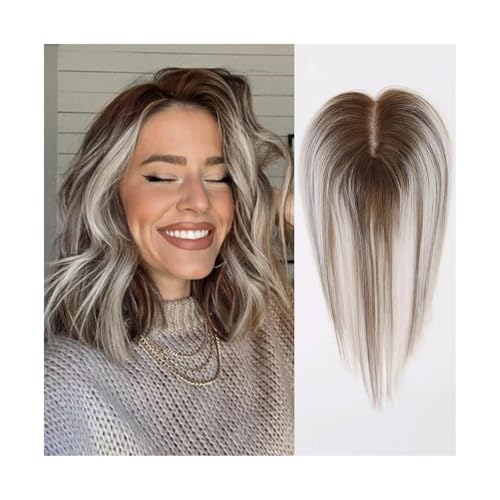 Peloes de Mujer Echthaar-Topper, 9 x 10 cm, Spitzenbasis, Clips im Haar, 10 Zoll lang, Remy-Echthaar-Topper for Frauen Haarverlängerungen(Gray Brown Mixed) von xiuling4568
