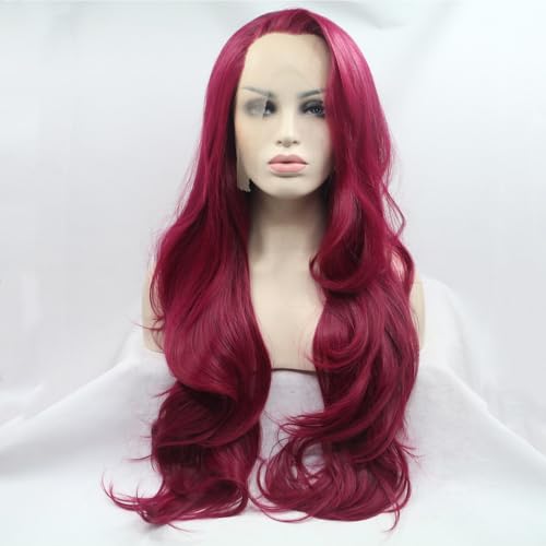 Xiweiya Drag Queen Lace Front Perücke - Just Garnet, Glueless, Weinrot, 150-180% Dichte, Natürliche Welle, Synthetische Hitzebeständige Faser für Frauen, Halloween, Cosplay von xiweiya