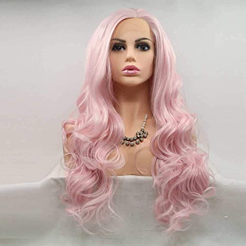 Xiweiya Lange Babyrosa Gewellte Perücke - Synthetische Lace-Front-Perücke Mit Mittelscheitel, Hitzebeständiger Faser für Damen, Drag Queen Xiweiya Lange Babyrosa Gewellte Perücke - Synthetische Lace-Front-Perücke Mit Mittelscheitel, Hitzebeständiger Faser für Damen, Drag Queen von xiweiya