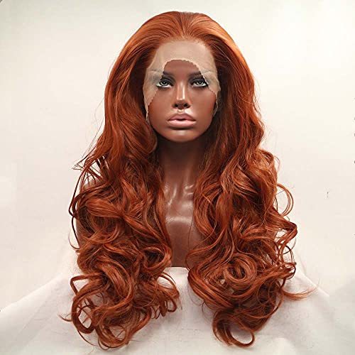 Xiweiya Braune Ingwer-Perücke, Lace-Front-Perücke, synthetische 350# hitzebeständige Langhaar-Perücken für Frauen – Cosplay von xiweiya