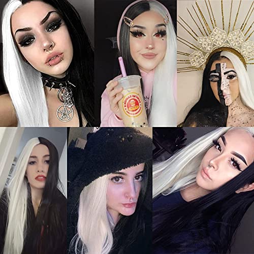 Xiweiya Perücken halb weiß blond halb schwarz Perücken synthetische Lace Front Perücken für Frauen langes seidiges glattes Haar Perücken halbe Perücken langes weiches Haar Perücke Xiweiya Perücken halb weiß blond halb schwarz Perücken synthetische Lace Front Perücken für Frauen langes seidiges glattes Haar Perücken halbe Perücken langes weiches Haar Perücke von xiweiya