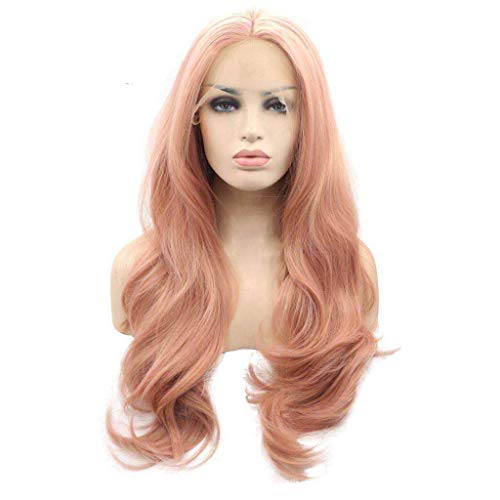 Xiweiya Rosa synthetische Perücke mit Spitzen-Front-Perücke für Frauen, goldfarben, rosafarbene Frisur, roségold, pastellrosa, Perücke für Mädchen, hitzebeständige 61cm Xiweiya Rosa synthetische Perücke mit Spitzen-Front-Perücke für Frauen, goldfarben, rosafarbene Frisur, roségold, pastellrosa, Perücke für Mädchen, hitzebeständige 61cm von xiweiya