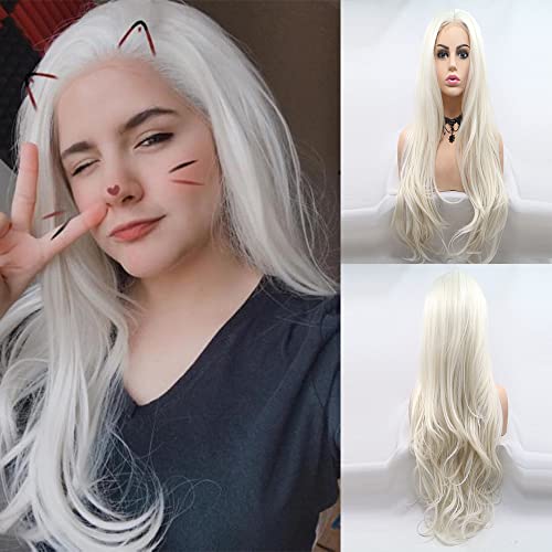 Xiweiya U Part Platinblond gewellte Spitzenperücken langes Haar synthetische blonde Lace Front Perücken Körper Wave Haar Weiß Queen Elsa Haarstil Elsa Cosplay Perücken Xiweiya U Part Platinblond gewellte Spitzenperücken langes Haar synthetische blonde Lace Front Perücken Körper Wave Haar Weiß Queen Elsa Haarstil Elsa Cosplay Perücken von xiweiya