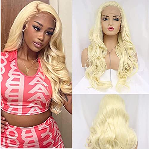 Xiweiya Wigs Blonde Lace Front Wig Long Body Wave 613# Golden Yellow Wig Synthetic Heat Resistant Fiber Middle Parting for Women Cosplay Makeup Party 24 Inches von xiweiya