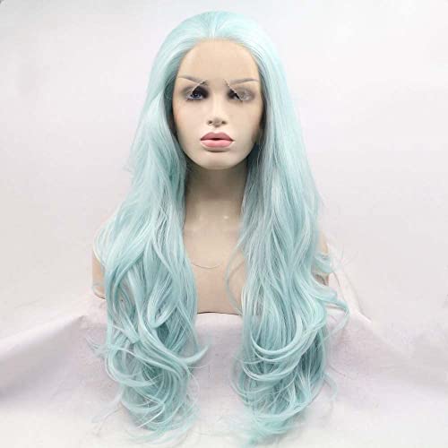 Xiweiya Wigs Light Blue Wig Long Body Wave Turquoise Synthetic Lace Front Wig Heat Resistant Fiber Middle Parting for Women Cosplay Makeup Party 24 Inches von xiweiya