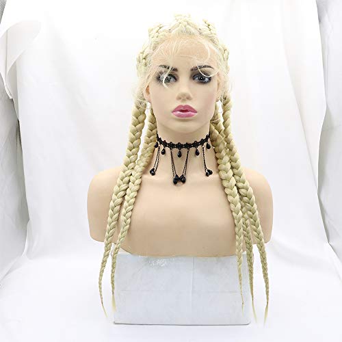 xiweiya Ombre Hellblond Lace Front Braids Perücke mit Babyhaaren 613# Blonde Box Braids 5 Geflochtene Perücke Afro Zöpfe Natürlicher Haaransatz Dutch Twist Flechten Haar für Frauen von xiweiya
