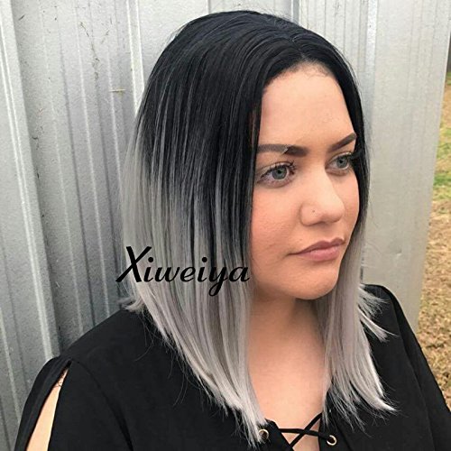 xiweiya kurze Bob Hair Ombre Grau Synthetische Lace Front Perücken Dunkel Root kurz gerade Haarschnitt hitzebeständig Haar Perücken für Frauen von xiweiya