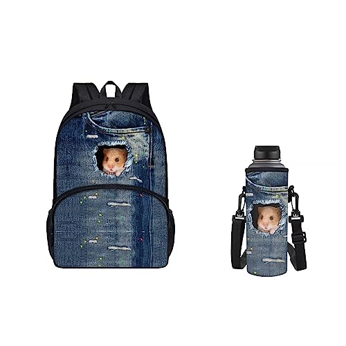 xixirimido 2-in-1 Kinder Schulrucksack Set Wasserflasche Tragetasche für Jungen Mädchen, Hamster, Einheitsgröße, Lässiger Tagesrucksack von xixirimido