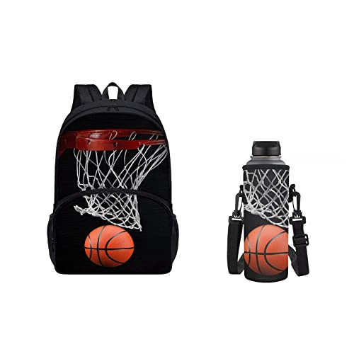 xixirimido 2er-Pack Kinder Schule Büchertasche Rucksack Set Wasserflasche Halter Tasche groß, Basketball, Einheitsgröße, Casual von xixirimido