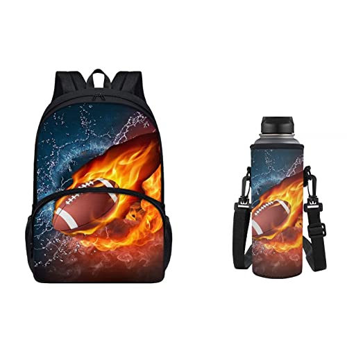 xixirimido 2er-Pack Kinder Schule Büchertasche Rucksack Set Wasserflasche Halter Tasche groß, Water Fire Rugby, Einheitsgröße, Lässiger Tagesrucksack von xixirimido