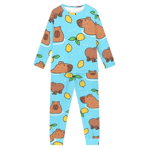 xixirimido 3–16 Jahre Pyjama-Set, Rundhalsausschnitt, langärmelig, Schlafanzug, Hemd und Hose, 2-teilig, Capybara, 15-16 Years von xixirimido