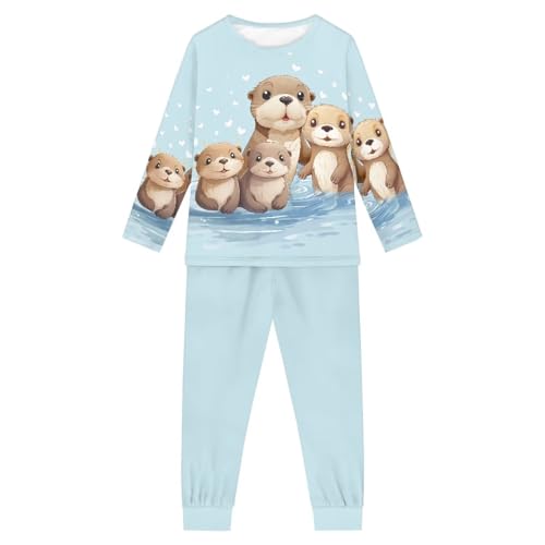 xixirimido 3–16 Jahre Pyjama-Set, Rundhalsausschnitt, langärmelig, Schlafanzug, Hemd und Hose, 2-teilig, Tier-Otter, 3-4 Years von xixirimido